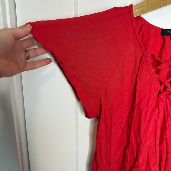 Madewell Lace Up Flutter Sleeve Flowy Mini Dress Red Size XXS - Picture 3 of 6